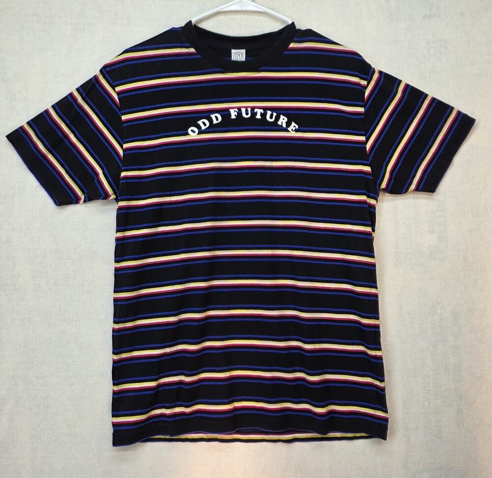Odd Future Multi Stripe Black T-Shirt Embroidered Logo Skate Streetwear Mens L